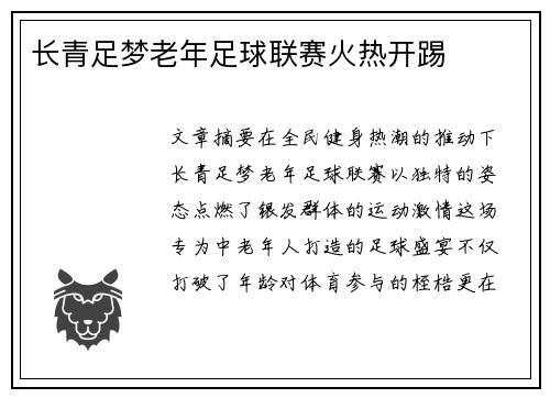 长青足梦老年足球联赛火热开踢