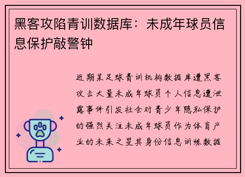 黑客攻陷青训数据库：未成年球员信息保护敲警钟